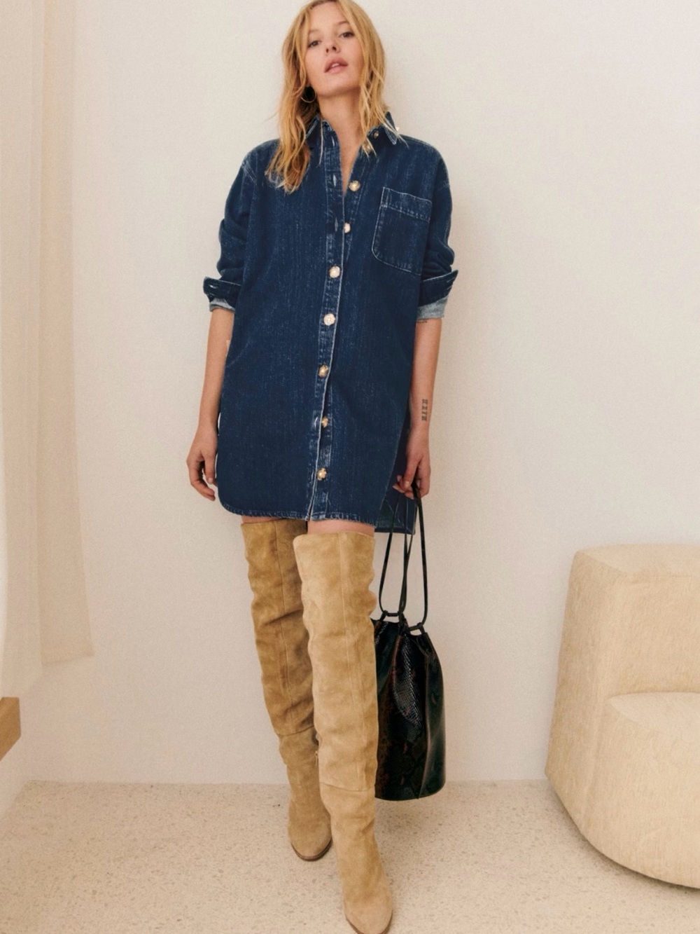 Sezane Sofie Dress Dark Blue - Size L